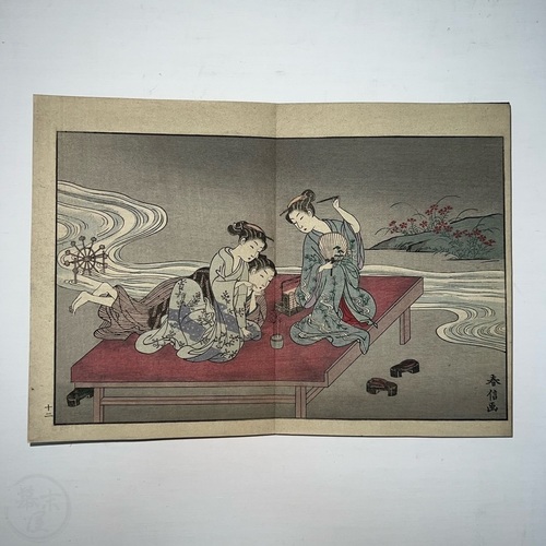 Woodblock printed book by Suzuki Harunobu Lovely folding orihon