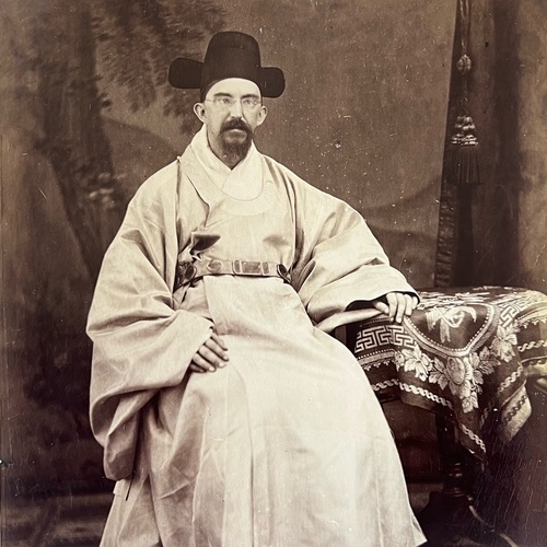 Large Format Photo of Western Man in Korean Dress Scarce image