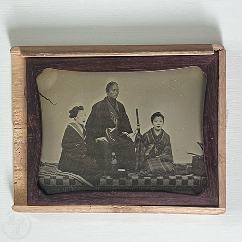 Ambrotype of Samurai with Two Ladies Early glass photo probably by Hori Masumi (Yohei)