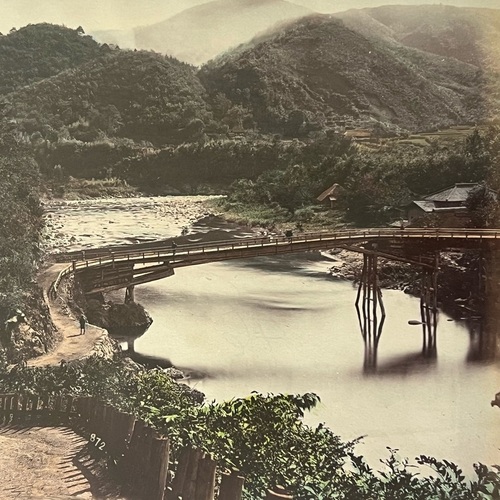 大形古写真　滋賀県　桐原橋 手彩色鶏卵紙