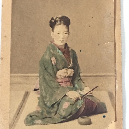 CDV of Japanese Woman in Kimono by Wilhelm Willmann Scarce photo on Yokohama studio mount